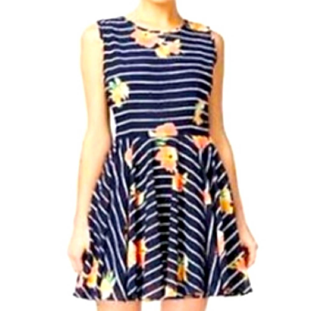 Maison Jules Fit & Flare Floral Striped Skater Sleeveless Dress Size 4